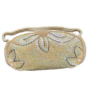 Vintage La Regale Sequin & Faux Pearl Evening Bag with Zipper. Made in Japan